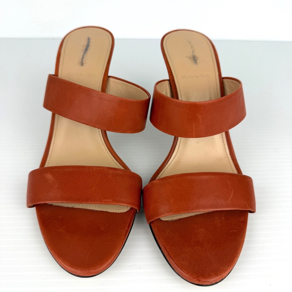 J.Crew Womens Terracotta Orange Leather Double Strap Mule Sandals Heels Size 8.5 - Picture 2 of 10